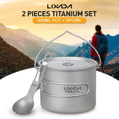 Lixada 750 ml/900 ml/1100 ml leichter Titantopf mit klappbarem Göffel für Outdoor-Camping-Wandern