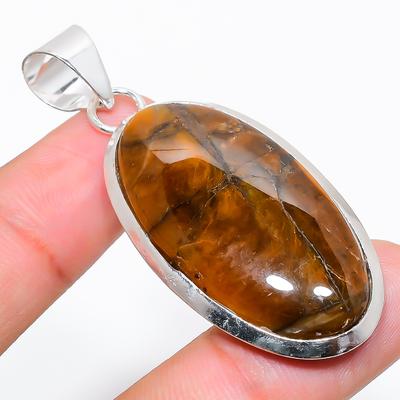 Natural Tiger Eye Gemstone Handmade 925 Sterling Silver Pendant 2.25" l5H56