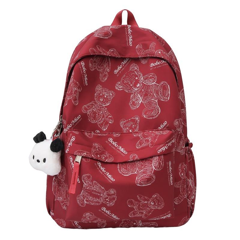Japanese Ins Bear Print Student Schoolbag Female College Student Simple Backpack Female High School Trendy Girl Backpack