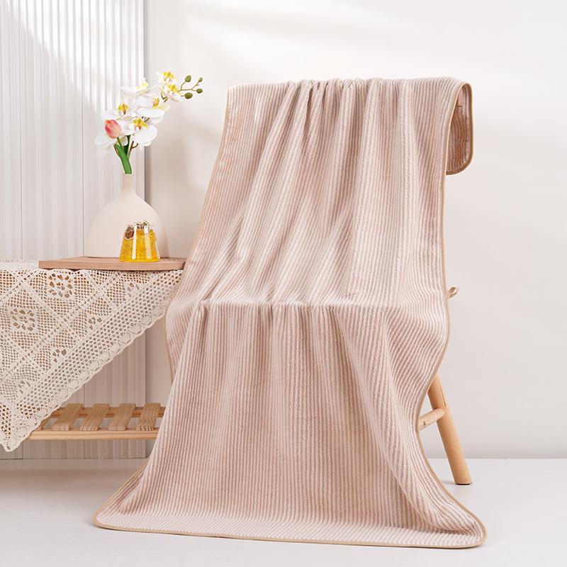 Warp-Knit Striped Coral Fleece Towels: Thick, Absorbent Face & Bath Gift Set