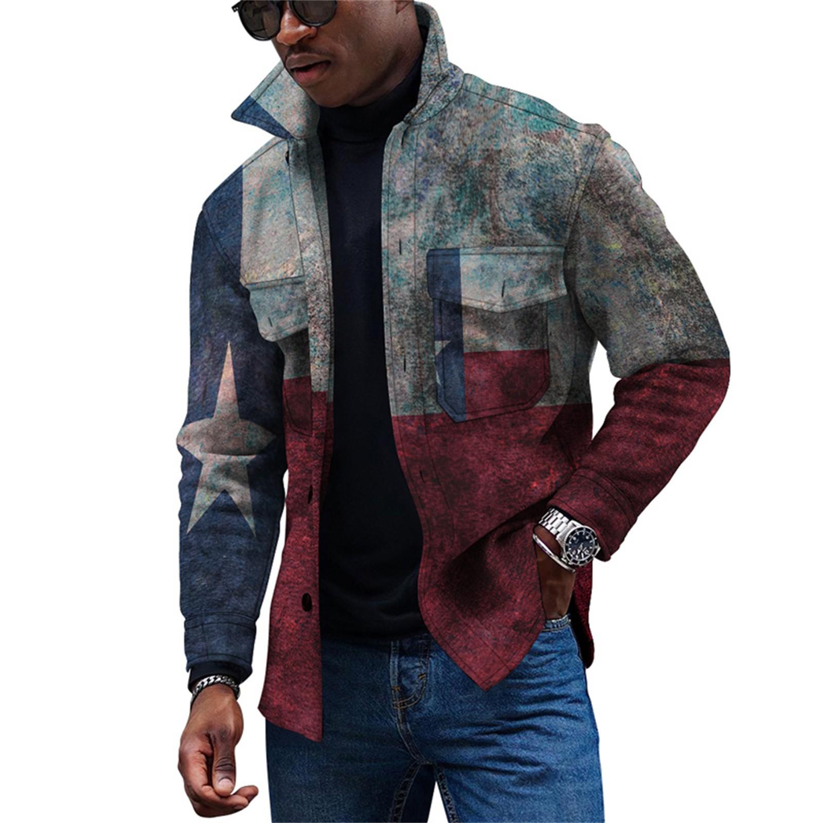 

Мужская модная тенденция, повседневная повседневная куртка на пуговицах с длинным рукавом с принтом L