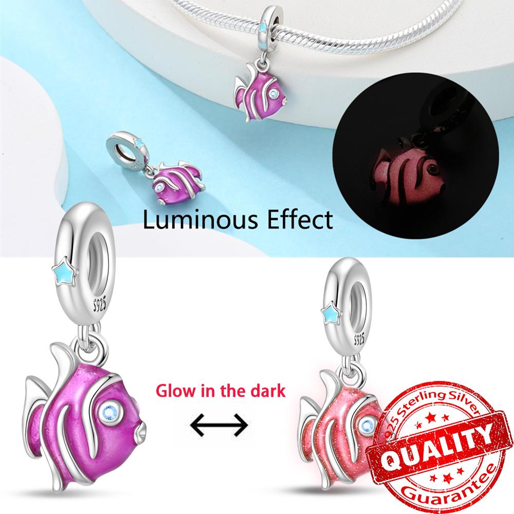 

Shining Night Light Butterfly Seahorse Marine Life Copper Plated Dangle Charm Fit Brand Bracelet Fun Jewelry Gifts For Kids