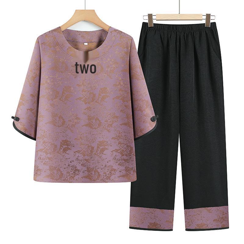 

Elderly Women s Plus Size Summer Three-Quarter Sleeve Suit 2XL (100-115 Jin) фіолетовий