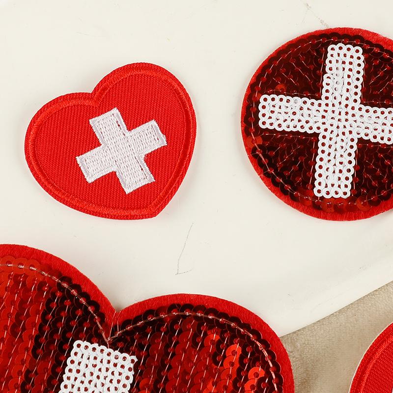 Embroidery Label Shoes and Hats Heart-shaped Cross Round Badge Embroidery Sticker Patch Sticker Clothing Accessories Cloth Sticker