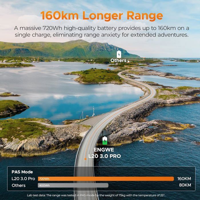 Vélo électrique pliable - ENGWE - L20 3.0 Pro - Batterie amovible 48 V 15 Ah - Autonomie 160 km - Noir