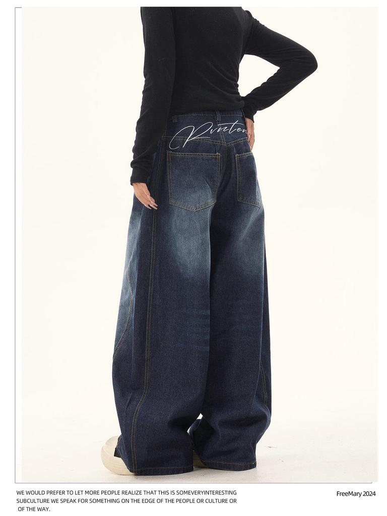 Retro Design Wide-Leg Scimitar Jeans - Versatile, Loose-Fit Women's Pants for Fall and Winter