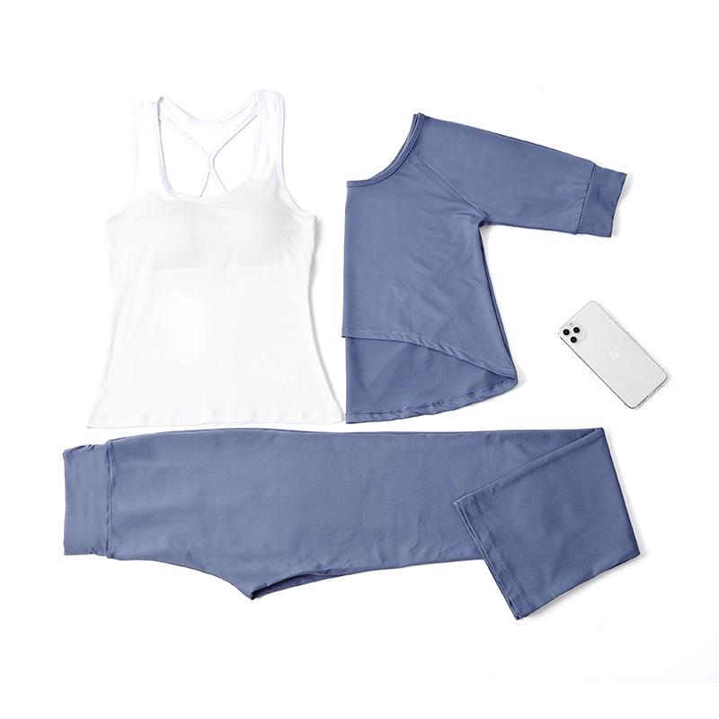 Women's Korean-Style Slimming Yoga Set with Chest Pads - Nude-Feel Double-Sided Brushed Medium-Long Sleeves