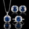 Jewelry Copper Bottom Gold-Plated Simulation Blue Pointed Crystal Fat Square Wind Jewelry Set Female 8 * 8