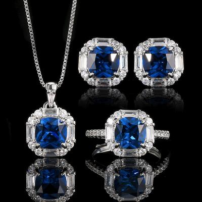 Schmuck Kupferboden Vergoldet Simulation Blauer Spitzkristall Fester Quadratischer Wind Schmuckset Damen 8 * 8