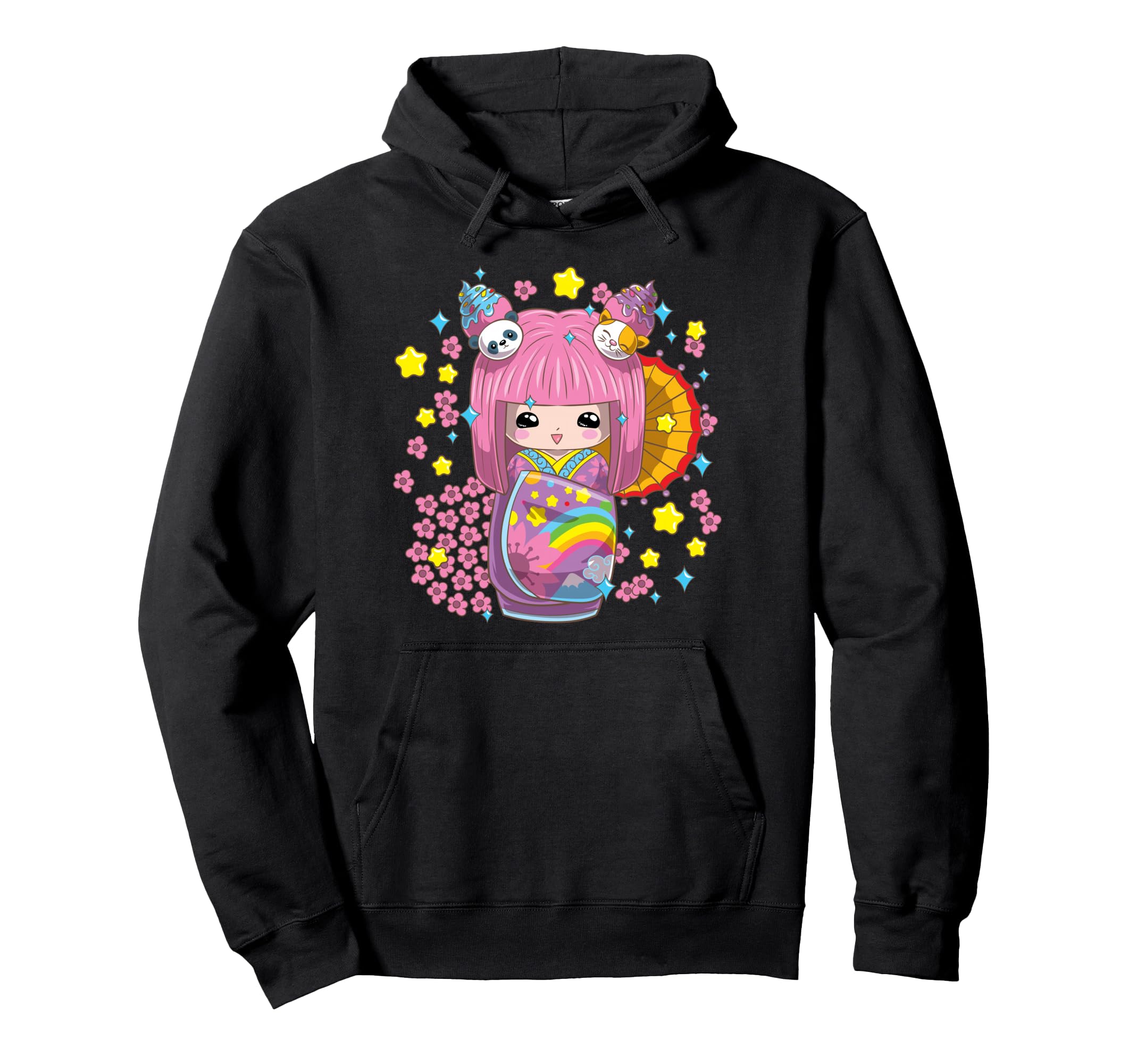 Cute Japanese Kimono Kokeshi Doll Hoodie чёрный 6947₽