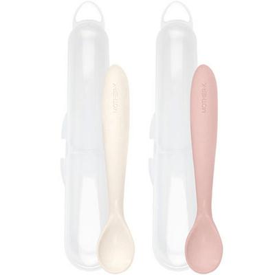Mother K Silicone Self-directed Baby Food Spoon Set of 2, 1 Set, Ivory, Baby Pink