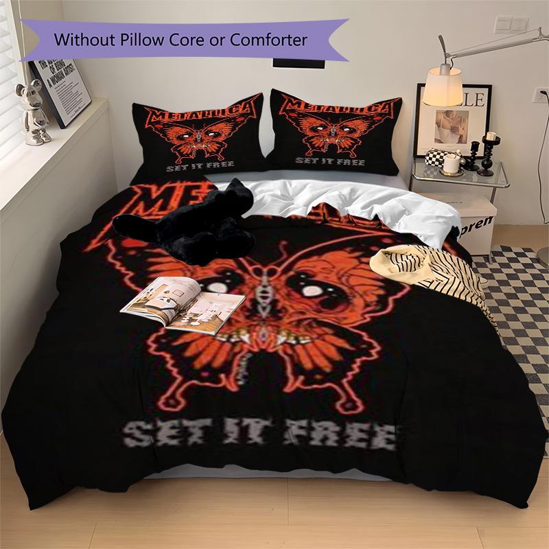 Metallica Butterfly Bedding 3 Piece Set HD Print Duvet Cover Pillowcases for Teens Adult Bedroom Decoration Christmas Gift