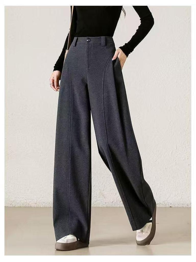 Women's Thick Woolen Bass Pants - Soft, Casual, Loose, Straight-Leg, Slimming, Wide-Leg for Autumn and Winter.