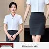 Women's Short-Sleeve Summer White Shirt - Formal, Waist-Hugging Workwear for Jewelry Store Front Desk