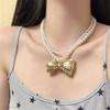 Tooxika French Retro Romantic Light Luxury Double Pearl Bow Necklace Niche Choker Collarbone Chain