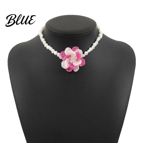 Fade-resistant Necklace Camellia Faux Pearl Choker Retro Flower Beaded Elegant