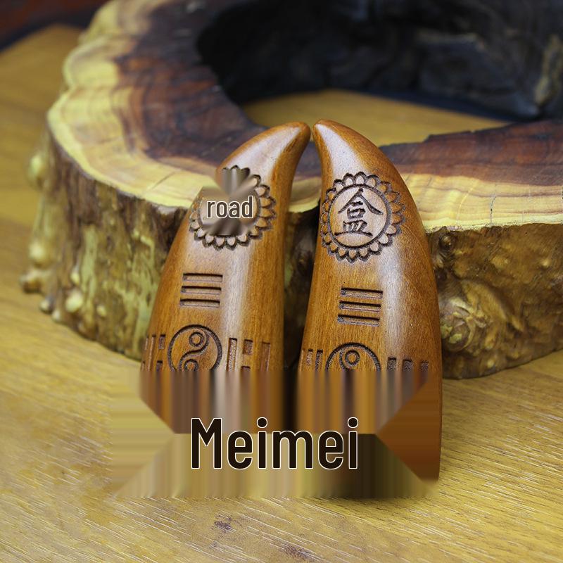 Handgefertigter vom Blitz getroffener Jujube-Holz Heiliger Gral mit Sankt Hexagramm & Ochsenhorn: Neun Paläste, Acht Trigramme Wahrsage-Set