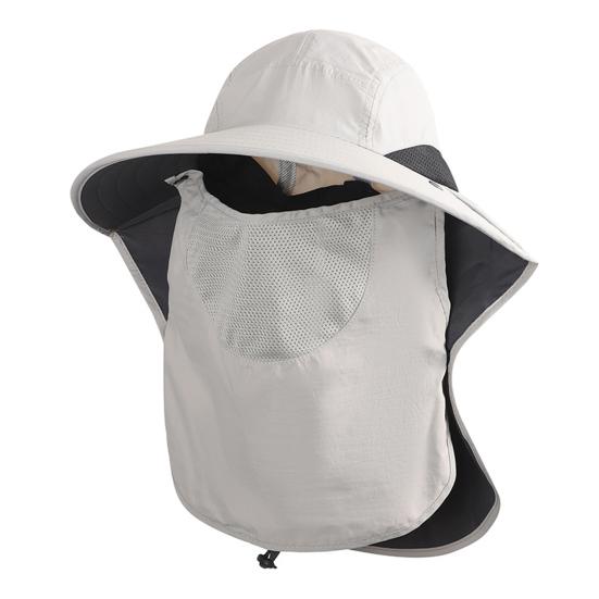 

Men Sun Hat with Windproof Rope Sun Protection Outdoor Hat with Face Guard Shawl светло-серый