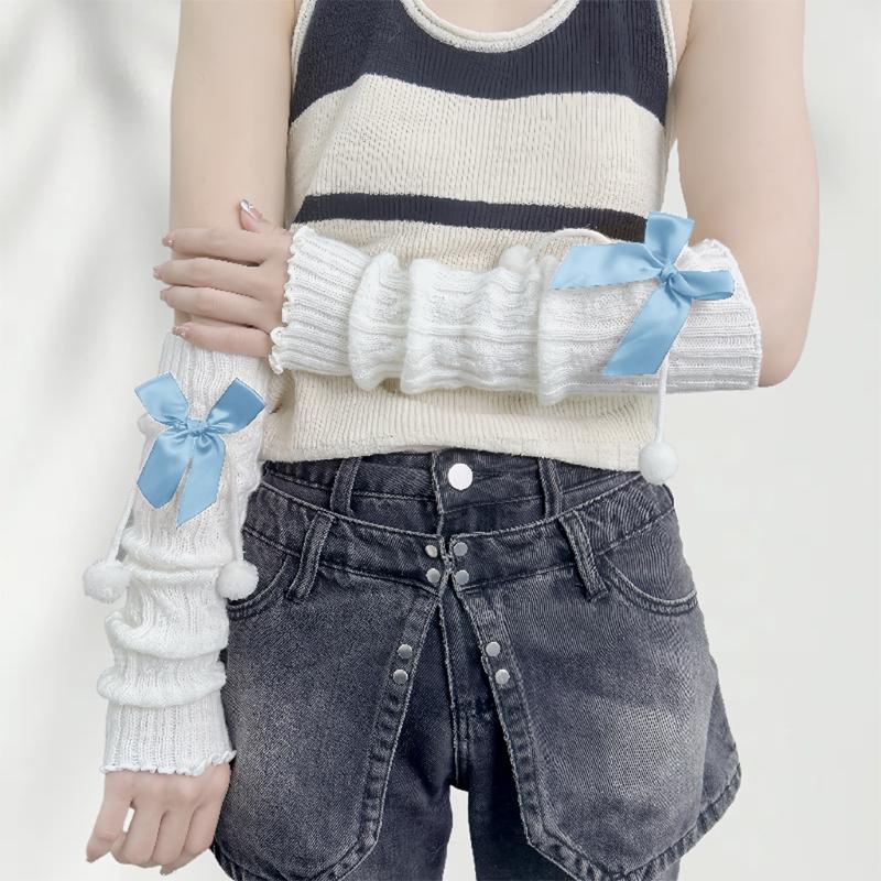 New Year Christmas Gift Red Knitted Arm Sleeves Girls Warm Sweet Fingerless Gloves