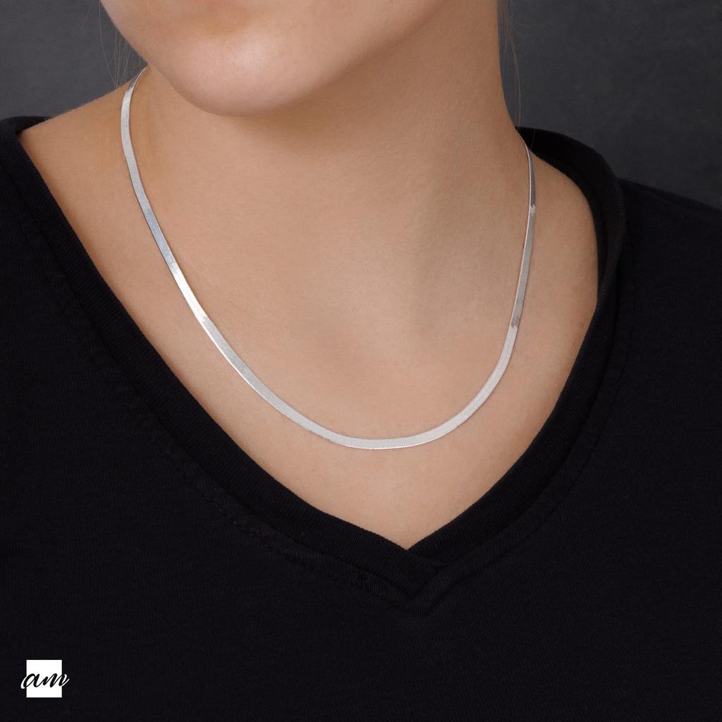 [Amberta] Women's 925 Sterling Silver Flat Snake Chain: 3mm 45cm