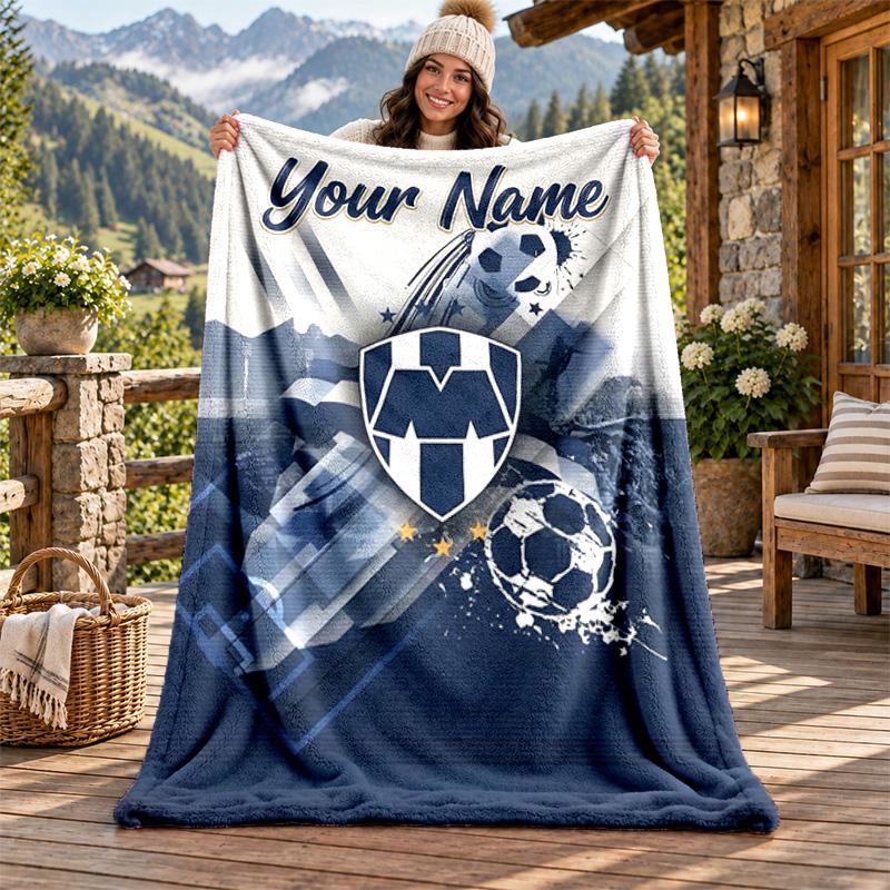 Club De Futboll Monterrey ICON Custom Name Flannel Blanket Personalized Soft Warm Plush Throw Blanket Customized Gift for Family Friends