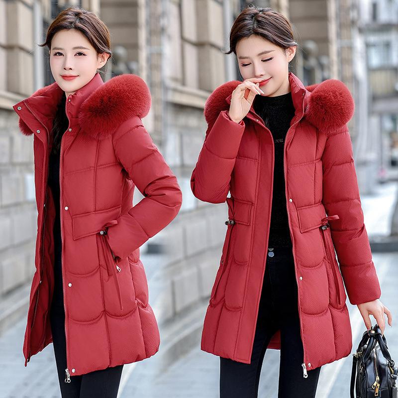 Down cotton clothes women's medium and long 2025 winter new Korean version fashion waist thickened warm hooded jacket