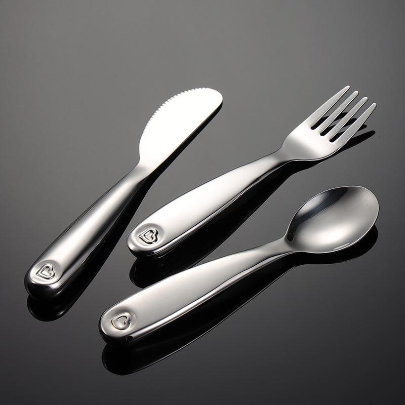 316 Stainless Steel Hollow Handle Love Pattern Children's Knife, Fork and Spoon Western Tableware Baby Food Supplement Practice Spoon