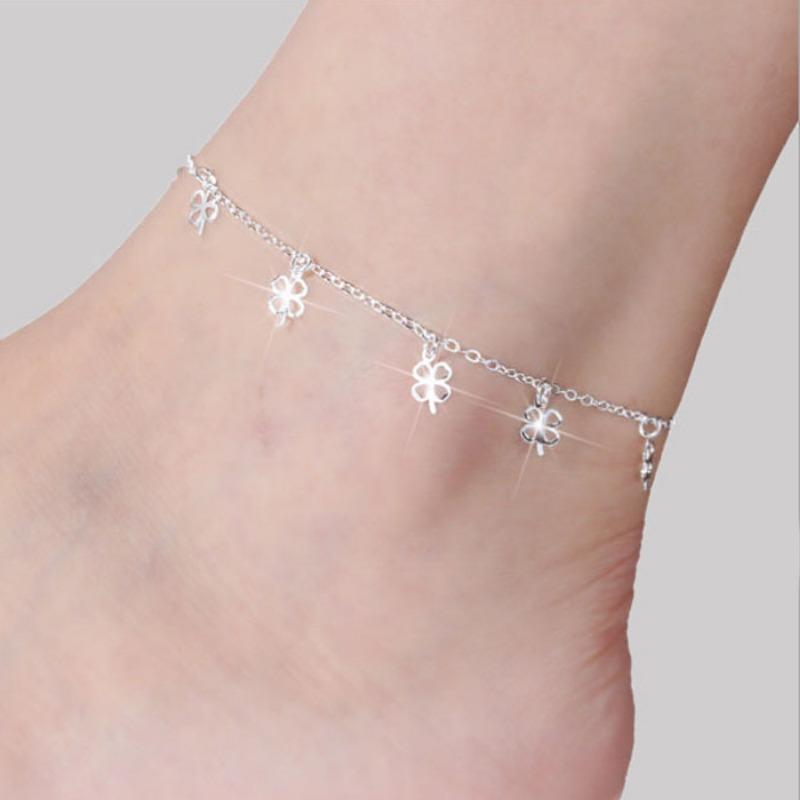 Korean Version Imitation Bracelet Foot Jewelry Women's Fashion Summer Single-layer Four-leaf Clover Anklet Retro Gift Jewelry