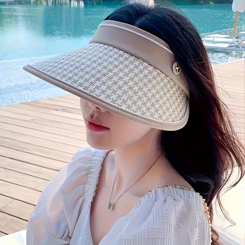 Wide-Brim Sun Visor Hat with Golden Buckle - Protection, Lightweight Design, Perfect for Beach & Outdoor Adventures, Beach Accessories