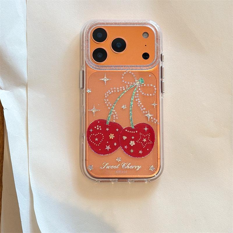 Iridescent Glitter Star Cherry Case for iPhone 17/16 Pro Max/15/14 iPhone 15 Pro Max