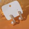 Golden Cubic Zirconia Pearl C Hoop Earrings for Women Elegant Jewelry Gift
