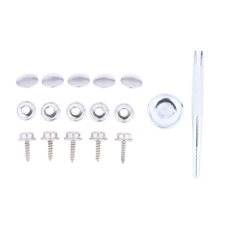 30/32Pcs Silver Metal Snap Fastener Screws Nails Set For Tent Boat Yacht Marine Canvas Cover Craft Bags Wallet Fasteners Parts