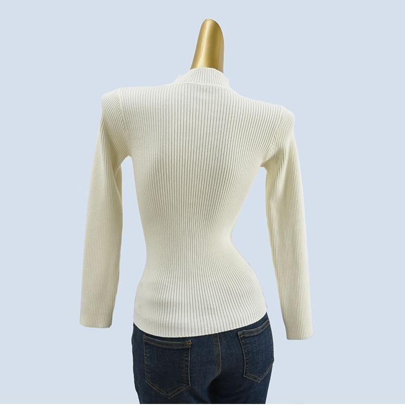 Autumn and Winter Half Turtleneck Cut Out Pure Color Knitting Sweater Pullover All-Matching Warm Tops Bottoming Shirt for Women Stylish