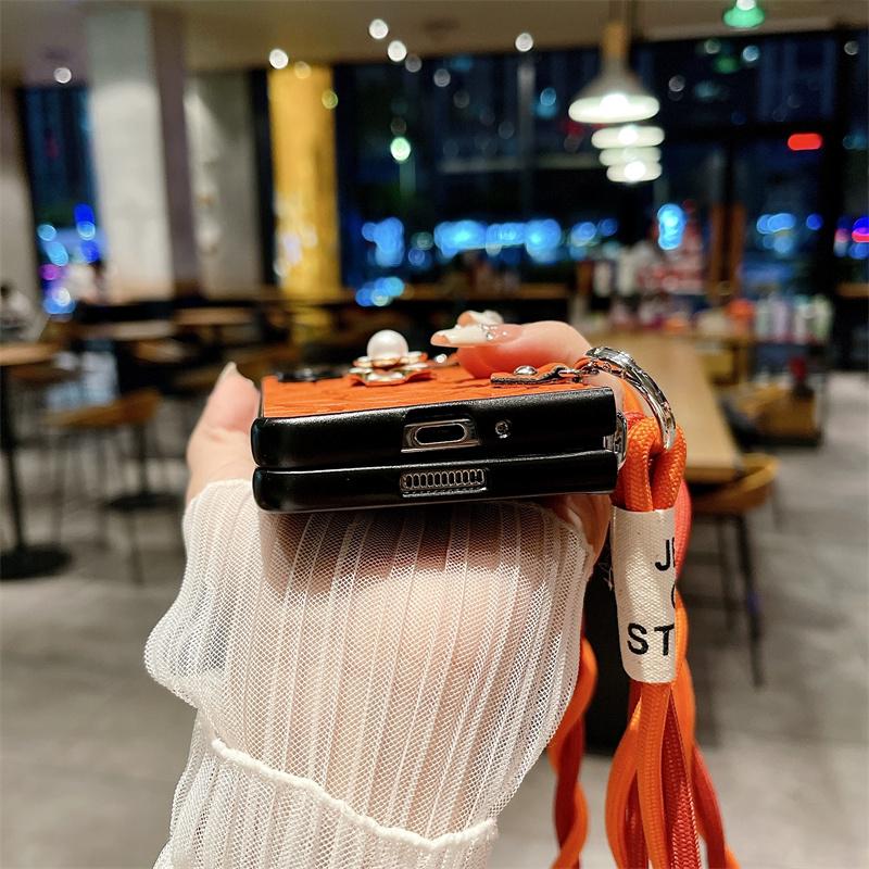 Crossbody kožené kvetinové puzdro na telefón pre Samsung Galaxy Z Fold 6 5 4 3 Fold6 Fold5 Fold4 Fold3 5G Hard Shell Shockproof Cover