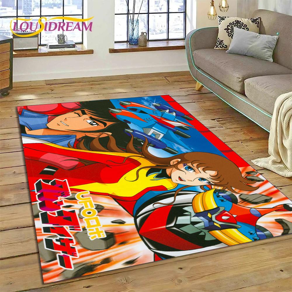 Alfombra de Dibujos Animados 3D Robot OVNI Grendizer Anime para Sala de Estar Dormitorio Decoración del Hogar, Felpudo Antideslizante para Sofá Felpudo Regalo Niños