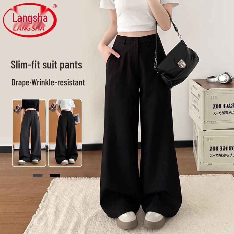 Women s High-Waist Straight Wide-Leg Suit Pants L