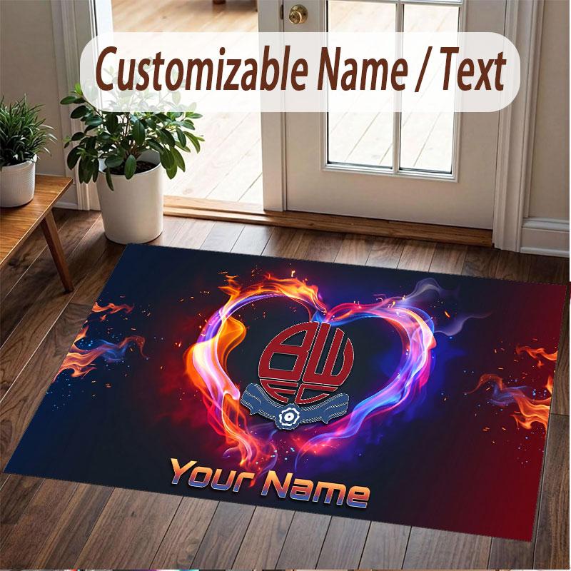 Custom Rug Bolton Wanderers FC Pattern Print Name Text Soft Non‑Slip Floor Carpet for Home Indoor Decoration
