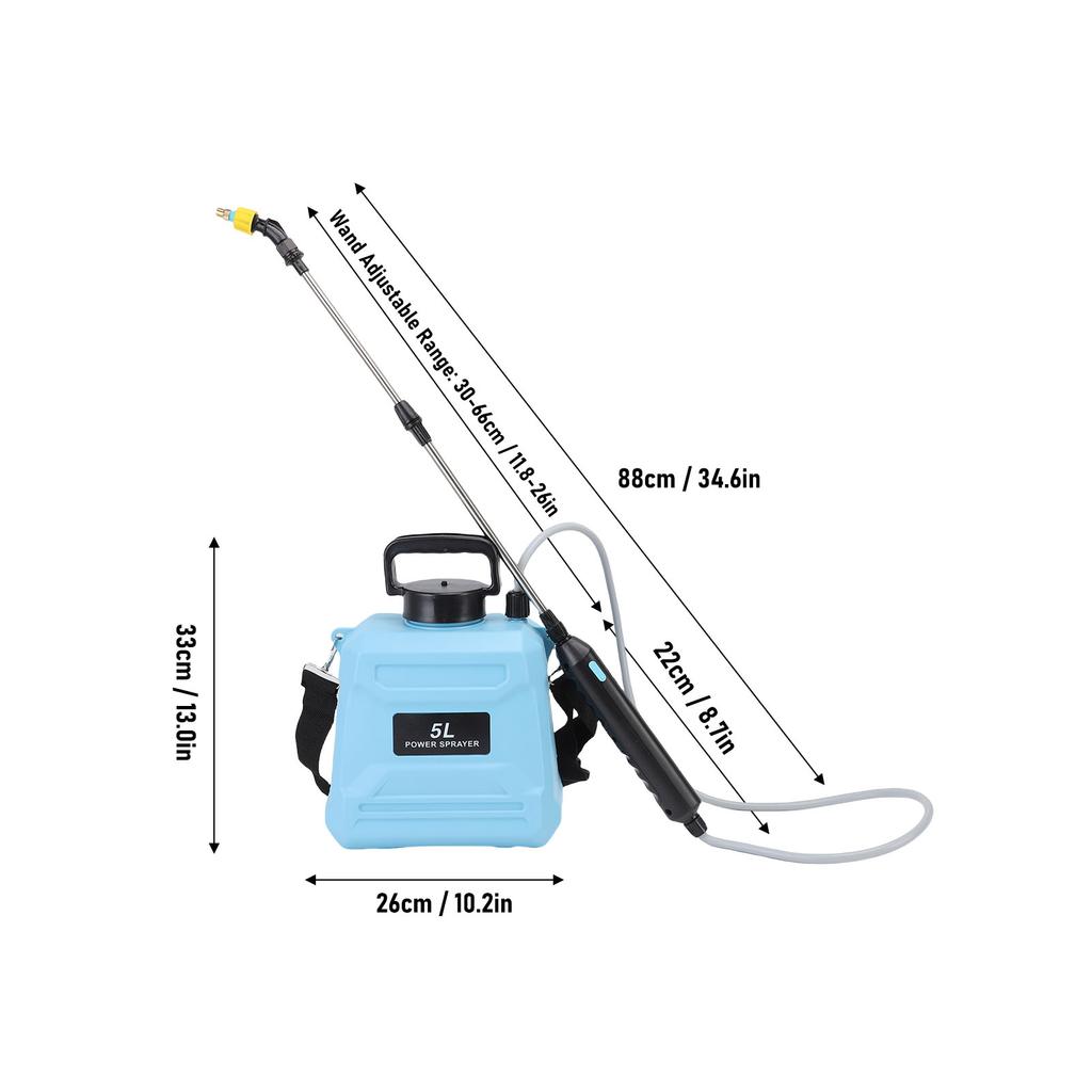 Gartenspritze 5L Fassungsvermögen Akkulaufzeit Elektrische Spritze mit Düsen Einziehbarer Stab Für Tägliche Gartenarbeit Reinigung Unkrautjäten