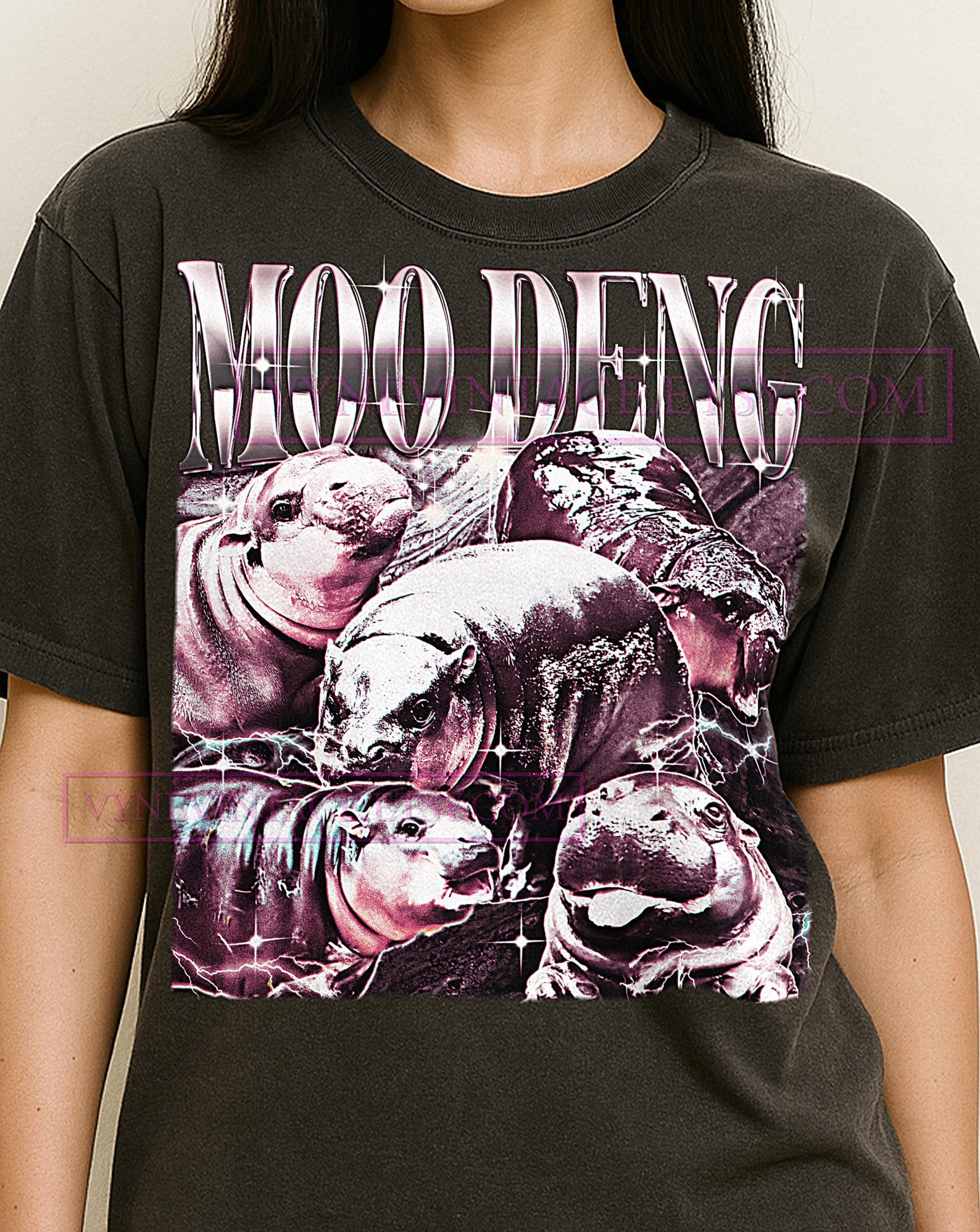 Moo Deng Shirt, 90s Vintage Retro Bootleg Moo Deng T-Shirt, Viral Baby Hippo Tee, Funny Animal Meme Shirt 4XL