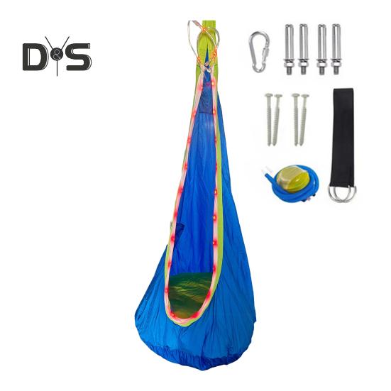 1 Set Kids Therapy Swing with LED Light Strip Indoor Outdoor Ceiling Tree Hanging Hammock Chair with Cushion Special Needs Kids Adults Sensory Swing