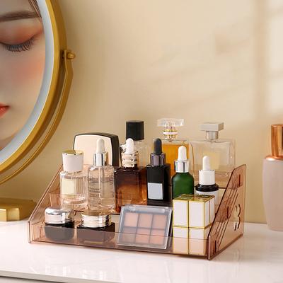 1 boîte de maquillage transparente à trois niveaux, organiseur de dortoir, boîte de rangement en plastique pour cosmétiques, soins de la peau, coiffeuse, bureau
