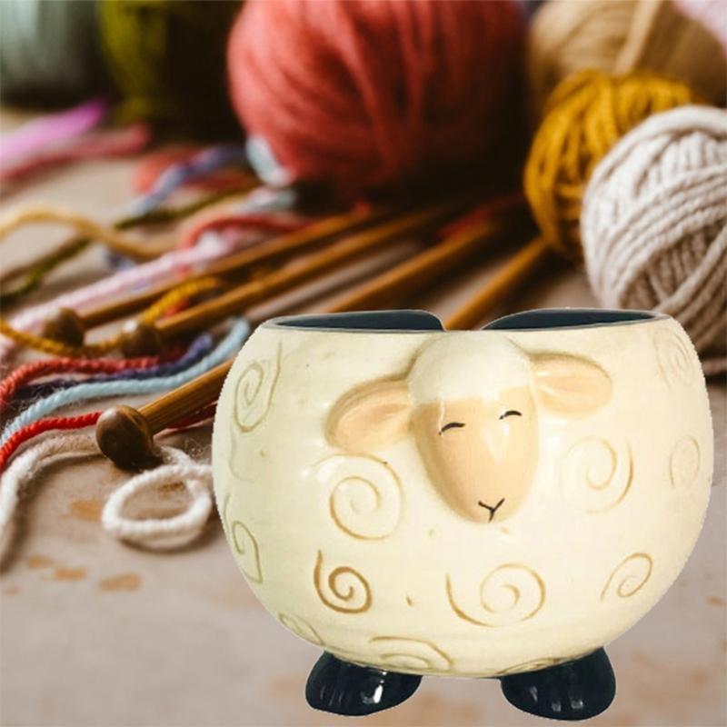 Sleepy Sheep Ceramic Yarn Bowl Yarns Ball Storage Holder Knitting Crochet Craft