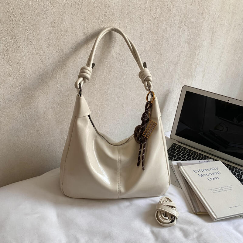 Glossy Faux Leather Hobo Bag for Women with Knotted Handle Soft Shoulder Bag for Everyday Use Casual Outings
