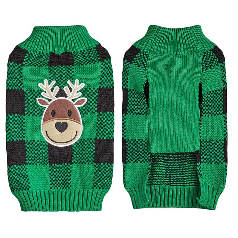 Christmas Leisure Pet Acrylic Sweater Plaid Knit Embroidered Santa Reindeer Snowman Elastic Comfortable Durable Winter Dog Cat