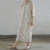 Women Vintage Ramie Print Floral Dresses Seven Sleeve Summer Female Dresses