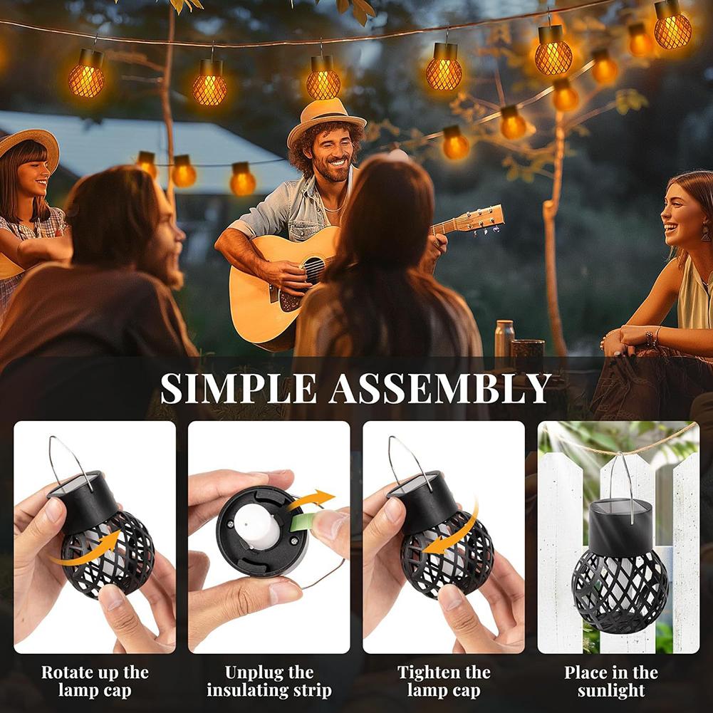 4 PCS Solar Hanging Light Waterproof LED Solar Light with Flickering Flame Solar Lantern with Hook for Garden Yard Patio