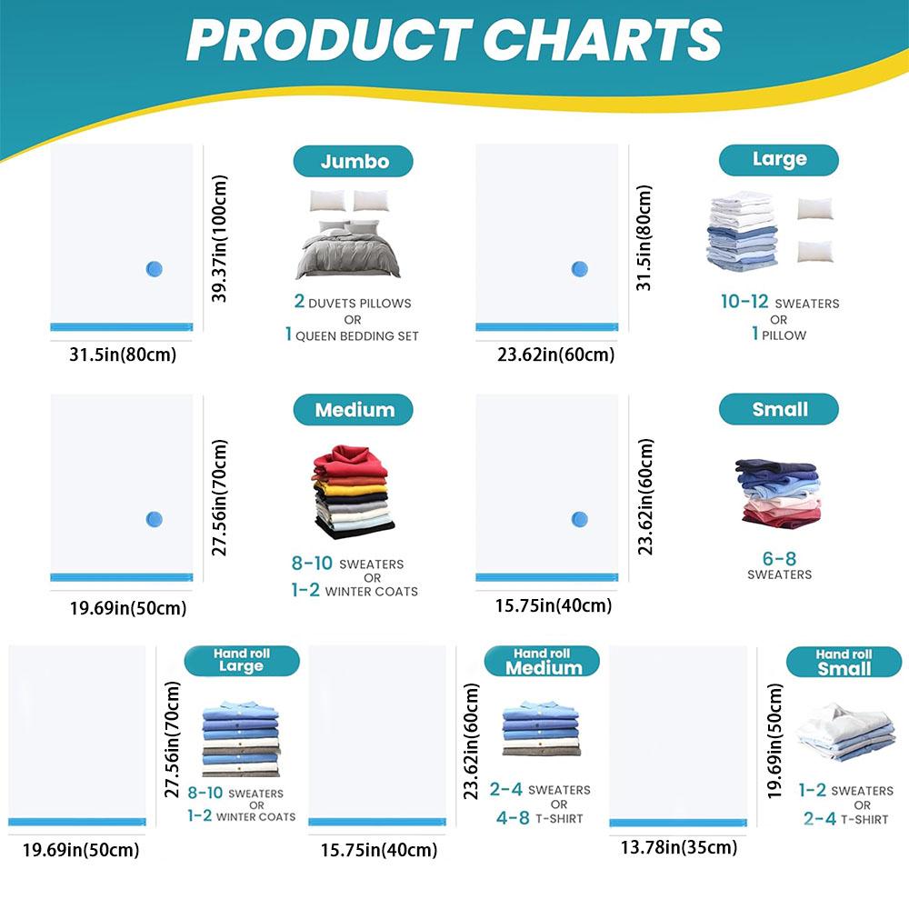 10 Pack Vacuum Storage Bags Large Vacuum Seal Bags for Clothing, Space Saver Bags for Travel Lugggage Organizer Bedding