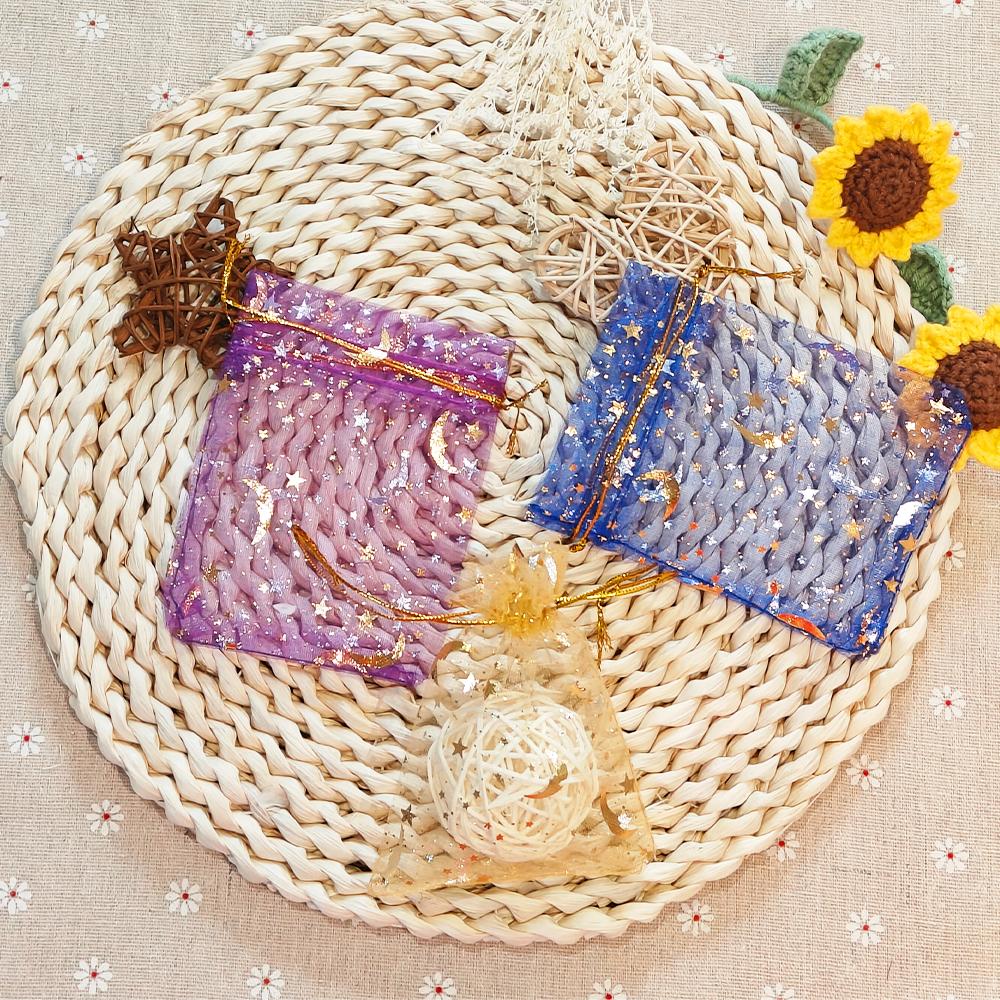25/50/100pz Sacchetto Regalo Organza Luna Stella Multicolore Sacchetti per Gioielli Regali per Festa di Matrimonio Sacchetto per Caramelle Imballaggio Gioielli All'ingrosso
