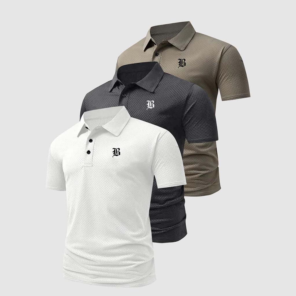 3pcs Men's Summer Quick-Dry Polo Shirts, Lapel Tops, Multi-Color Pack, Soft Breathable, Daily & Business Wear