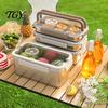 Lunch Container Stainless Steel Crisper Box with Sealing Lid And Handle, Large Capacity Portable Picnic Food Storage Bread Box, for Home
